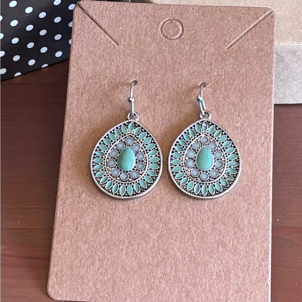 Elegant Tear Drop with Multi Color Accents Earrings